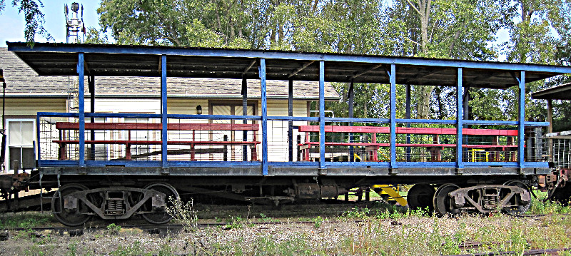 Blue flat car